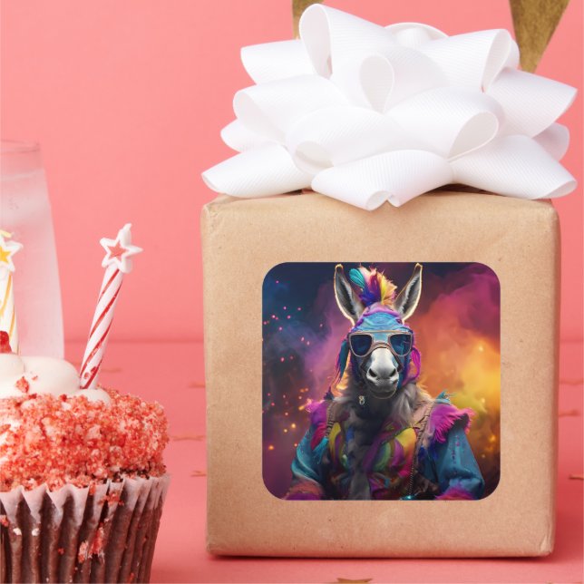 Funky Donkey Blue Glasses  Square Sticker (Party)