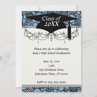 funky doodle circles grad graduation invitation