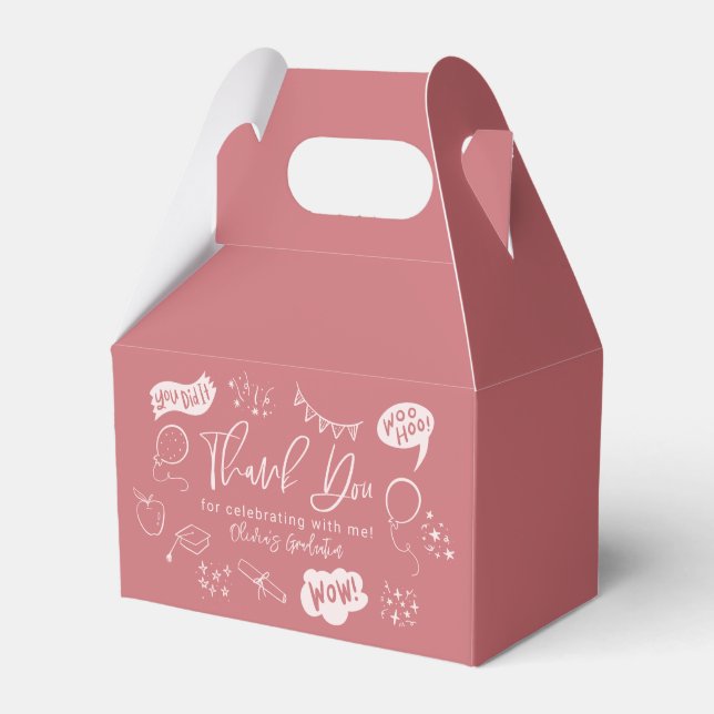 Funky Doodle Graduation Party Blush Pink Favour Box (Front Side)