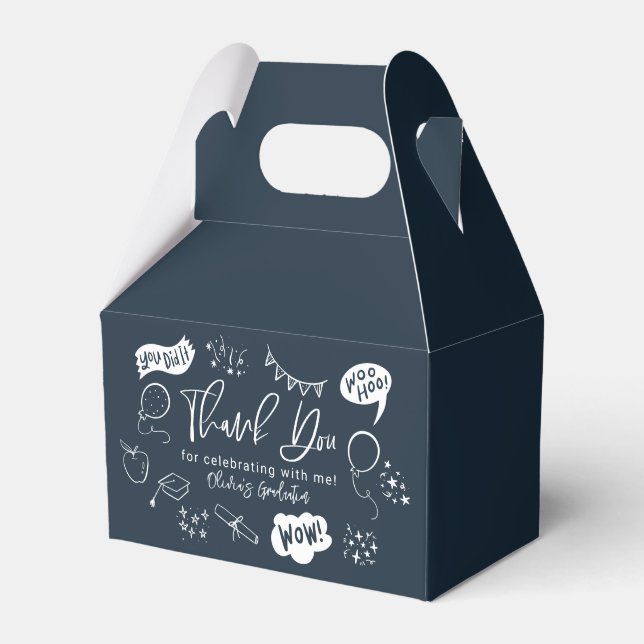 Funky Doodle Graduation Party Navy Blue Favour Box (Front Side)
