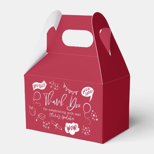 Funky Doodle Graduation Party Red Favour Box (Front Side)
