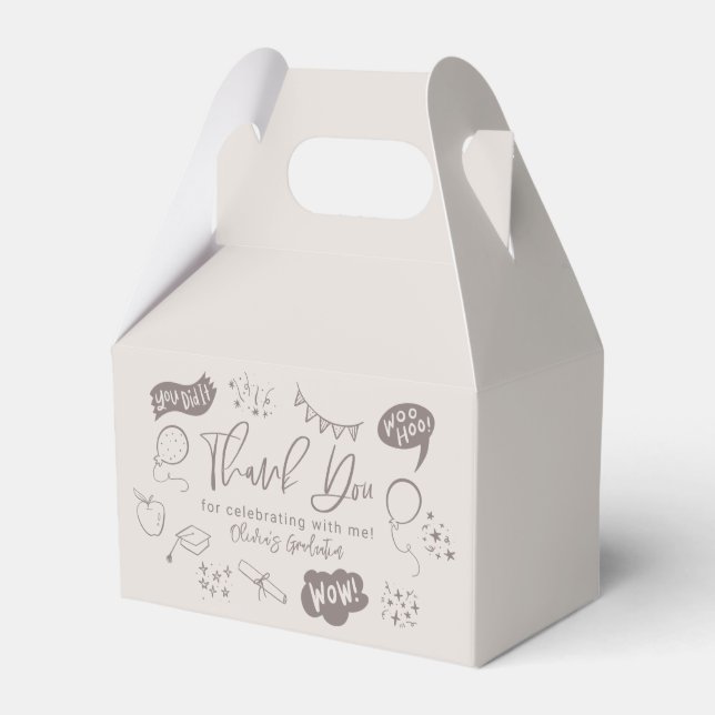 Funky Doodle Graduation Party Sandy Beige Favour Box (Front Side)