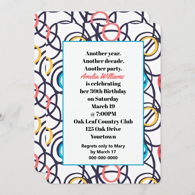 Funky Doodles 30th Birthday Party Invitation (Front/Back)