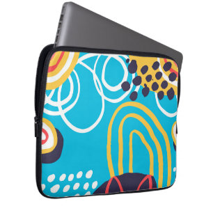 Funky Doodles On Aqua   Laptop Sleeve