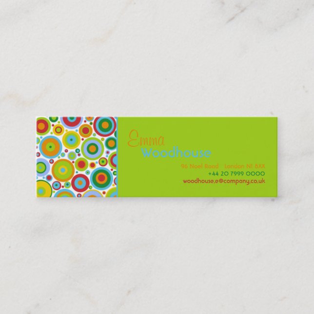 Funky Dots Green Mini Business Card (Front)