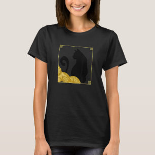 Funky East Asian Style Black Cat in Frame with Gol T-Shirt