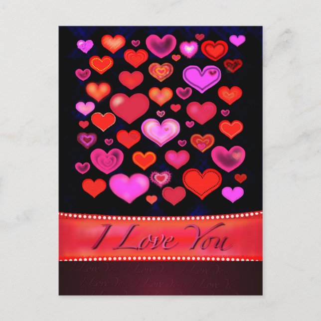 Funky eclectic hearts I LOVE YOU Postcard (Front)