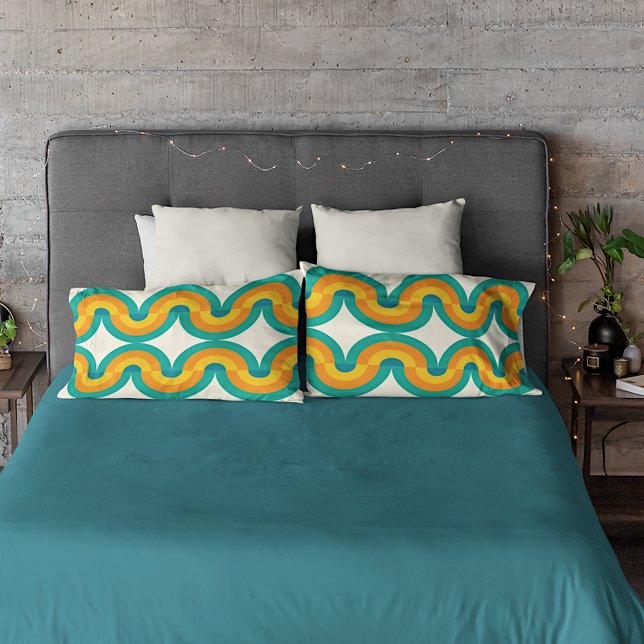Funky Eclectic Retro Half Circles Art Pattern Pillowcase (Creator Uploaded)