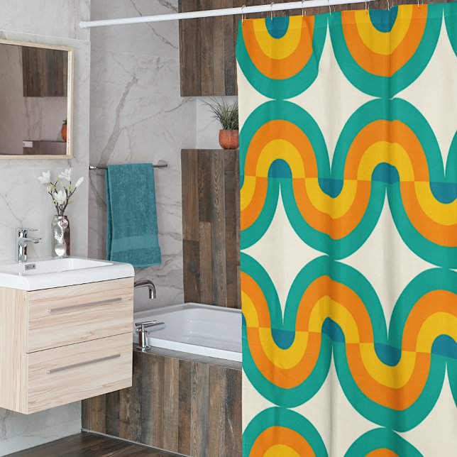 Funky Eclectic Retro Half Circles Art Pattern Shower Curtain (Creator Uploaded)