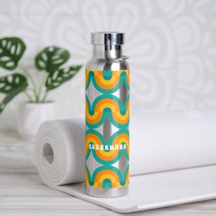 Funky Eclectic Retro Half Circles Art Pattern Water Bottle