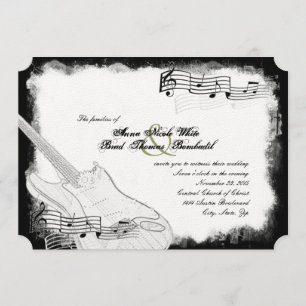 Funky Electric Guitar Black White Music Wedding Invitation