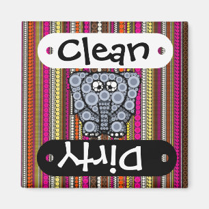 Funky Elephant Circle Mosaic with Stripes Magnet
