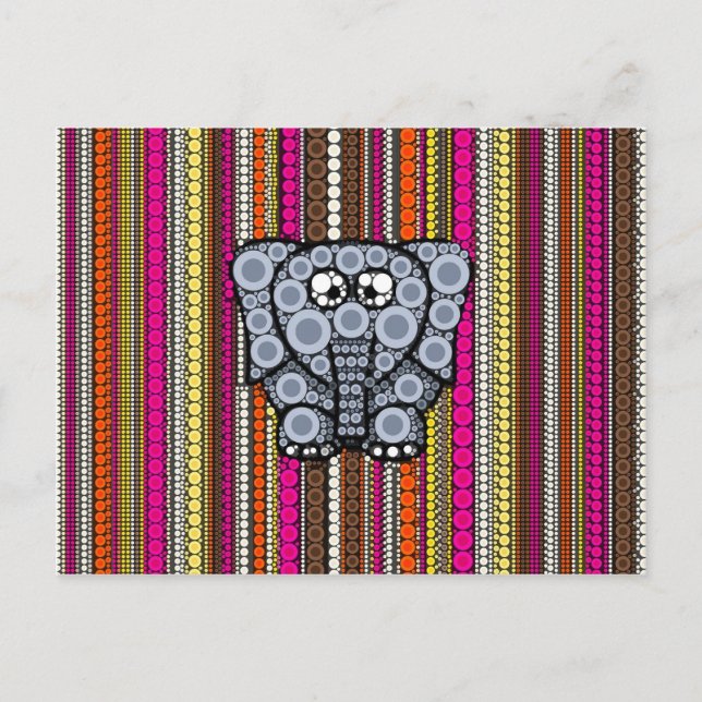Funky Elephant Circle Mosaic with Stripes Postcard (Front)