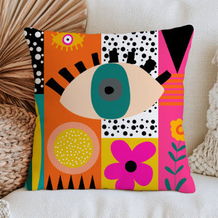 Funky Evil Eye Abstract Bohemian Bold Maximalist Cushion