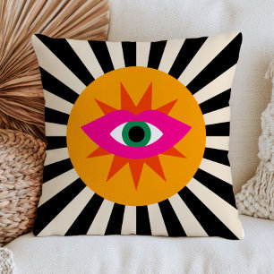 Funky Evil Eye Black Stripes Maximalist Dopamine  Cushion