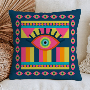 Funky Evil Eyes Colourful Maximalist Abstract Cushion