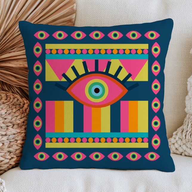 Funky Evil Eyes Colourful Maximalist Abstract  Cushion (Creator Uploaded)