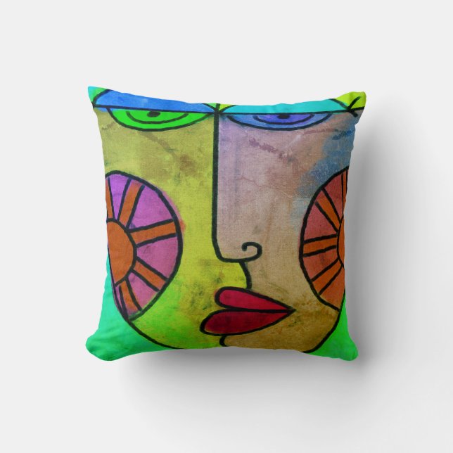 Funky Face Abstract Art Cushion (Front)
