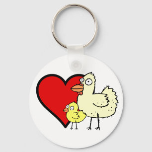 Funky Farm Chicken And Chick I Heart Mum Keychain