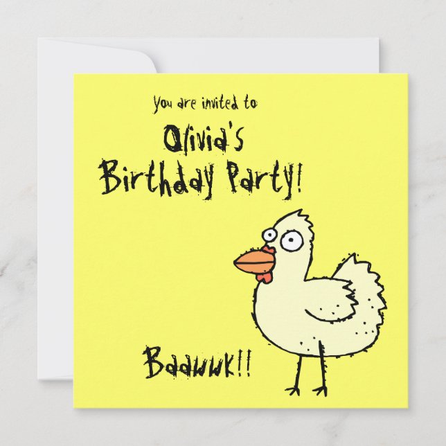 Funky Farm Chicken Birthday Party Invitation Bawk (Front)