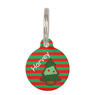 Funky Festive Stripes and Tree Pet Tag