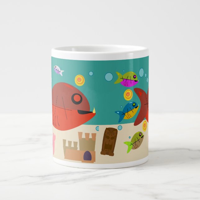 Funky Fifties Fish Tank Retro Cartoon Art Large Coffee Mug (Front)