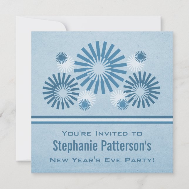 Funky Fireworks New Year's Eve Invite, Blue Invitation (Front)