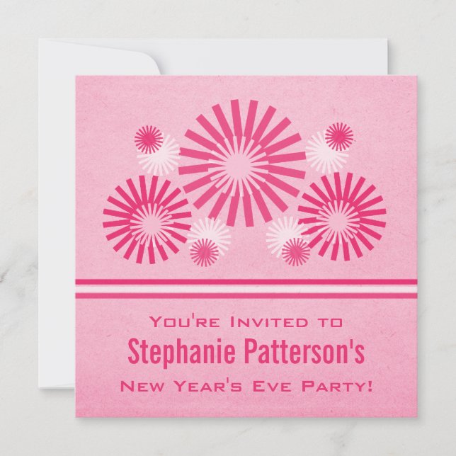 Funky Fireworks New Year's Eve Invite, Pink Invitation (Front)