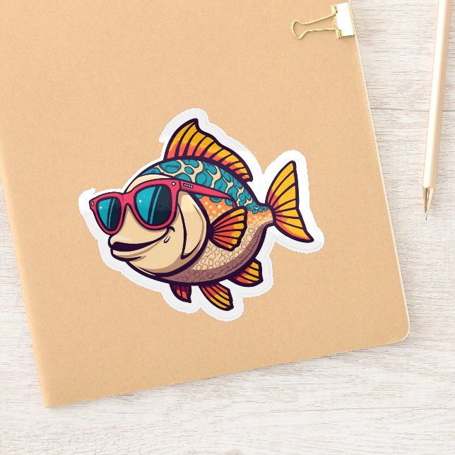 "Funky Fish with Sunglasses Sticker (Notebook)