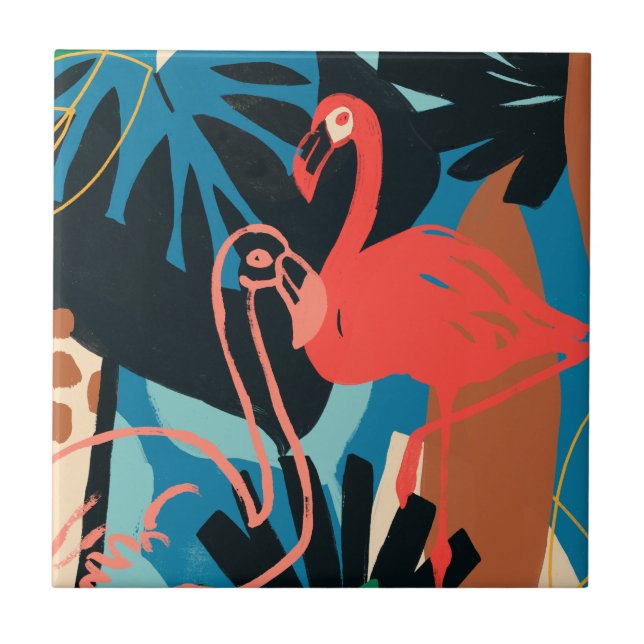 Funky Flamingo Ceramic Tile (Front)