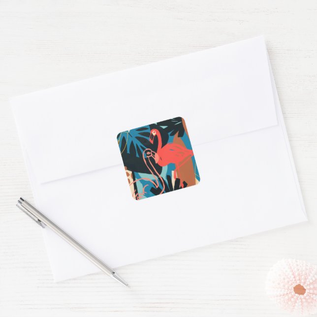 Funky Flamingo Square Sticker (Envelope)