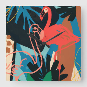 Funky Flamingo Square Wall Clock