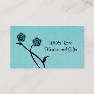 Funky Floral Blooms Business Card, Turquoise Card