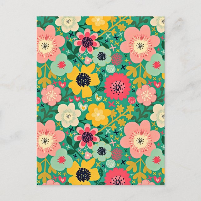 Funky Floral Pattern Postcard (Front)