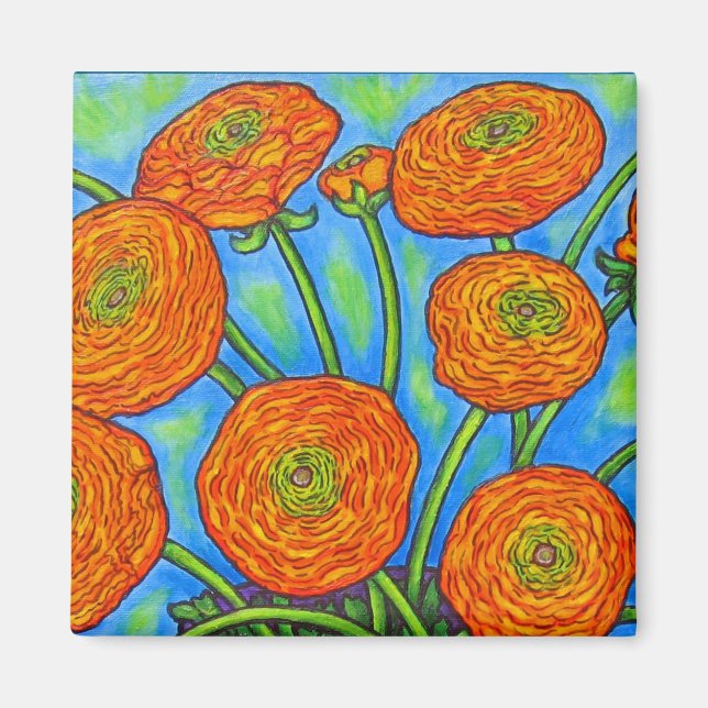 Funky Floral Ranunculus Magnet (Front)