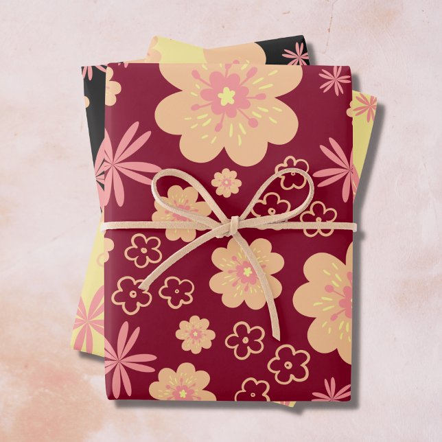 Funky Floral Retro Pattern Wrapping Paper Sheet (Creator Uploaded)