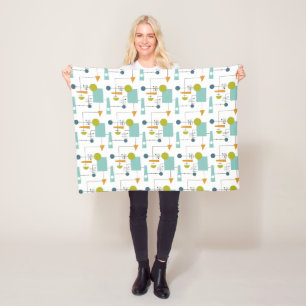 Funky Flow Chart Geometric Mid Century Pattern Fleece Blanket