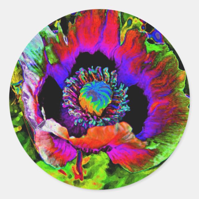 Funky Flower Classic Round Sticker (Front)