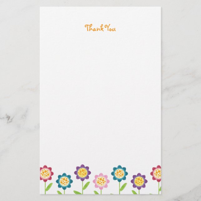 Funky Flower Row Thank You Stationery (Front)