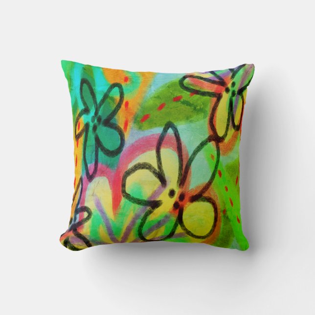 Funky Flowers Abstract Art Cushion (Front)