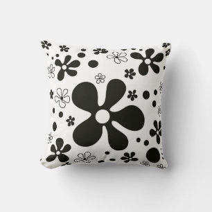 Funky flowers in black & white pillow