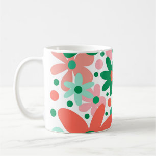Funky flowers in green, peach & coral coffee mug