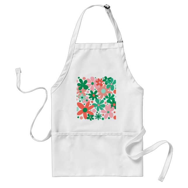 Funky flowers in green, peach & coral standard apron (Front)