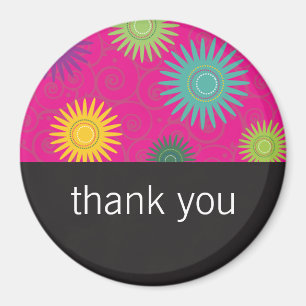 Funky Flowers on Pink Magnet