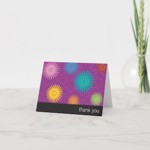 Funky Flowers on Purple Thank You Card