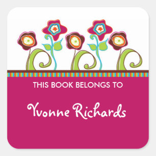 Funky Flowers Square Book Labels
