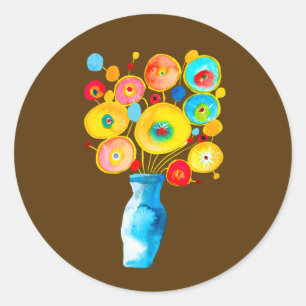 Funky flowers watercolor art classic round sticker