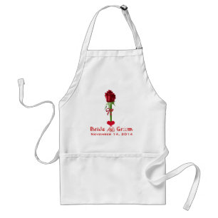 Funky Fonts Red Roses Wedding Apron