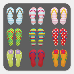 Funky footwear colourful Summer flip flops Square Sticker