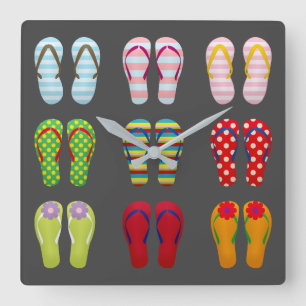 Funky footwear colourful Summer flip flops Square Wall Clock